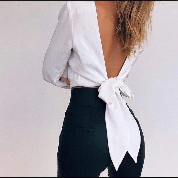 Party In The Tie Back Bow Cropped Blouse - Picture 2 of 5